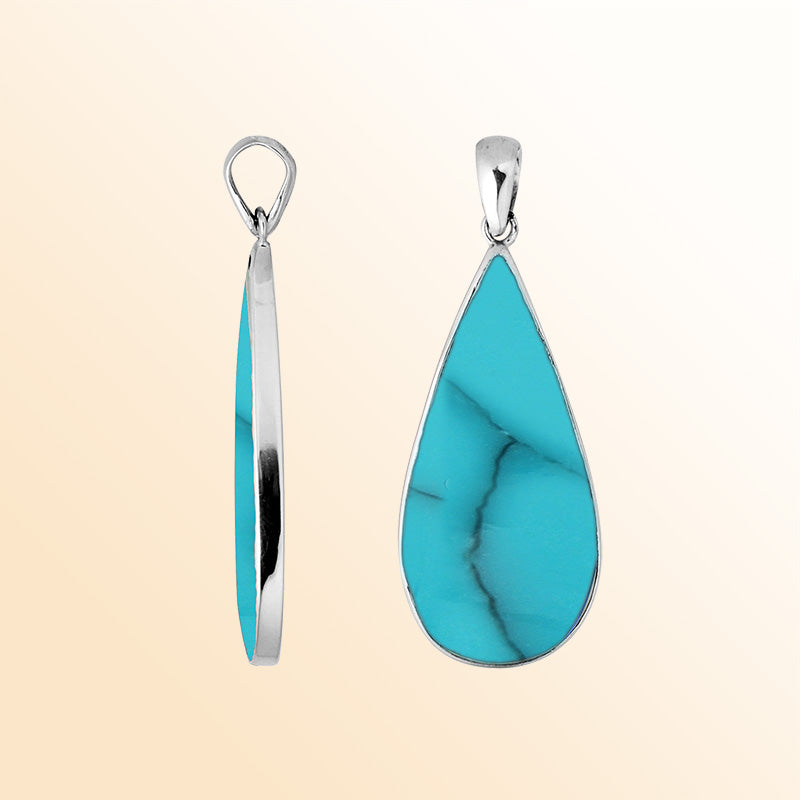Handcrafted 925 Silver Teardrop Pendant With Turquoise Shell 