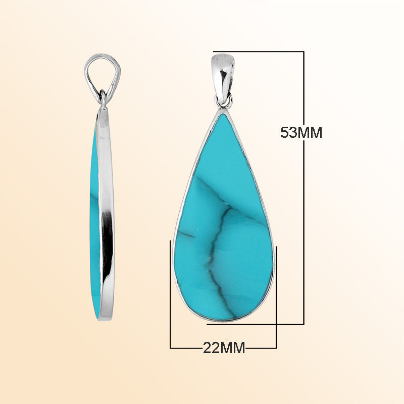 Handcrafted 925 Silver Teardrop Pendant With Turquoise Shell 