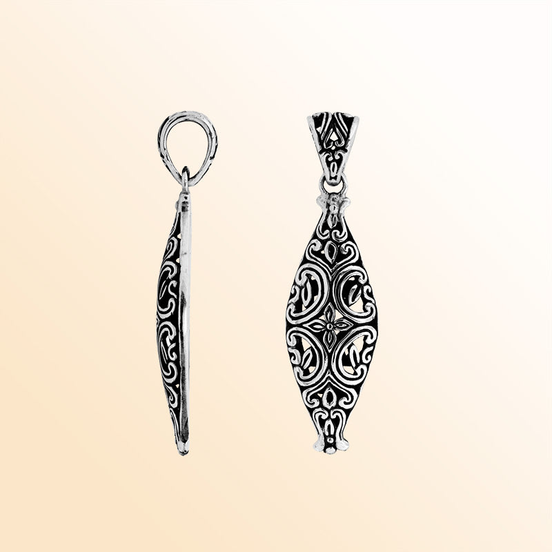 Handcrafted 925 Silver Balinese Engraved Oval Pendant