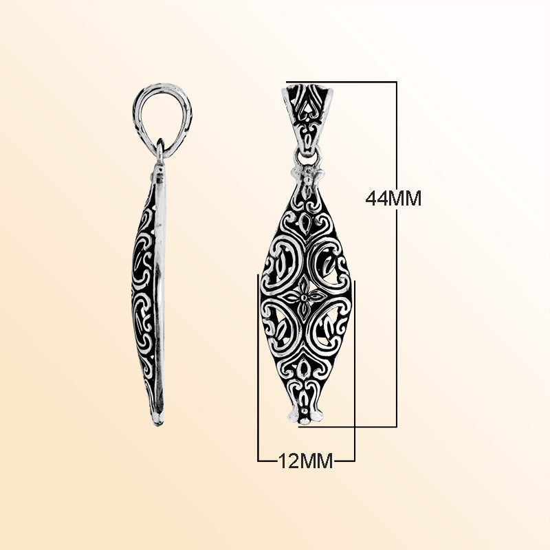Handcrafted 925 Silver Balinese Engraved Oval Pendant