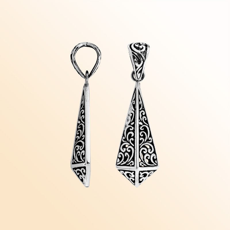 Handcrafted 925 Silver Triangular Balinese Engraved Pendant