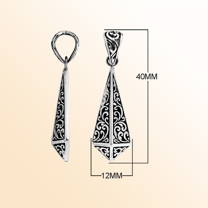Handcrafted 925 Silver Triangular Balinese Engraved Pendant