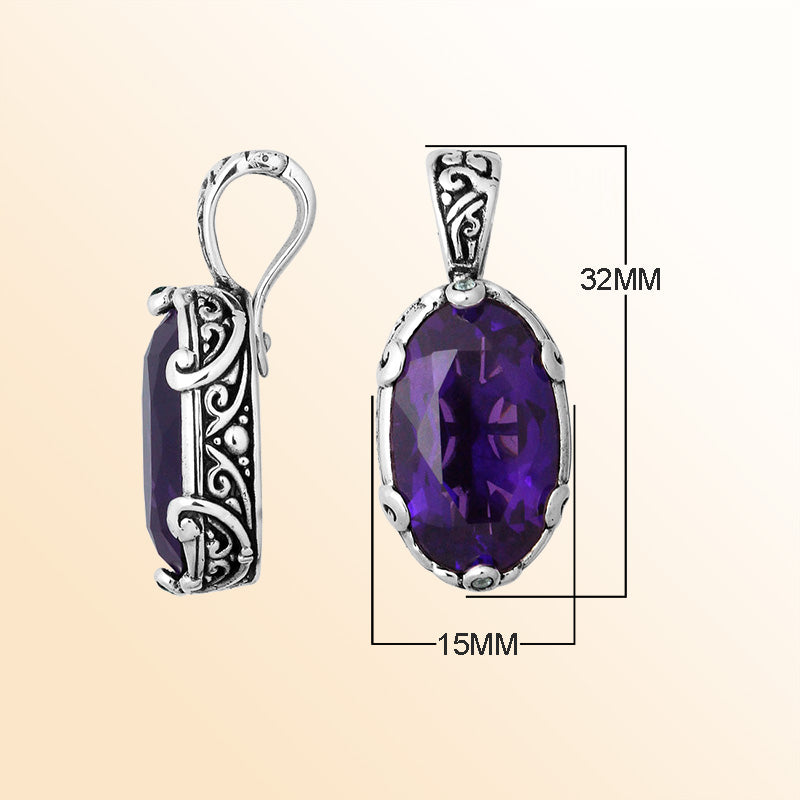 Handcrafted 925 Silver Oval Pendant With Amethyst Quartz