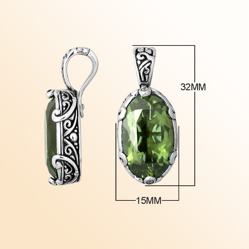 Silver Overlay Pendant With Oval Green Amethyst Quartz Design