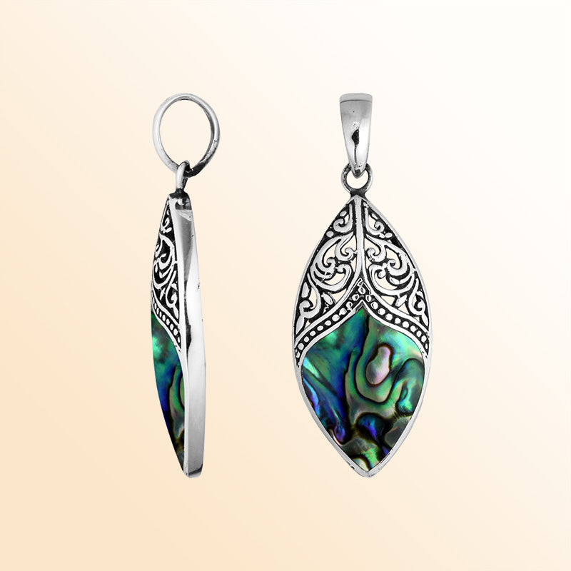 Silver Overlay Marquise Pendant Featuring Abalone Shell