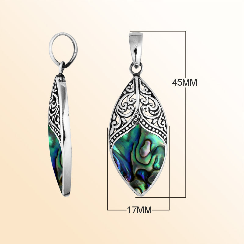 Silver Overlay Marquise Pendant Featuring Abalone Shell