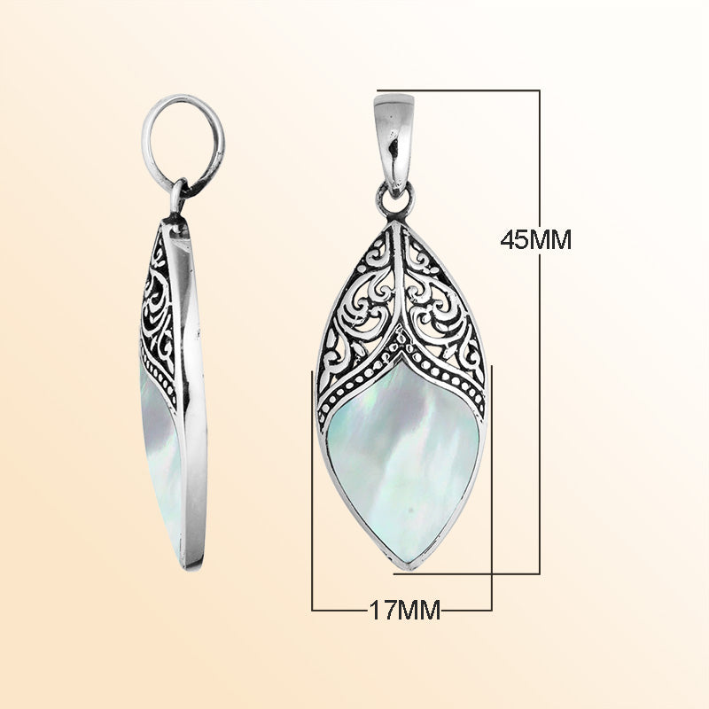Silver Overlay Artistic Marquise Pendant Featuring Mother Of Pearl