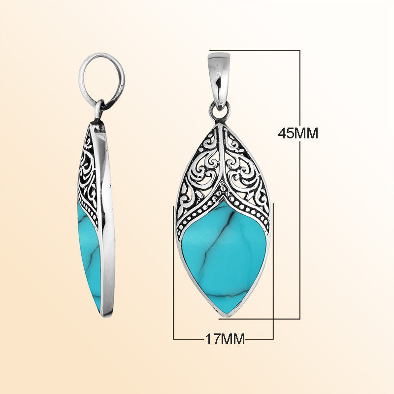 925 Sterling Silver Artistic Marquise Pendant Featuring Turquoise Shell