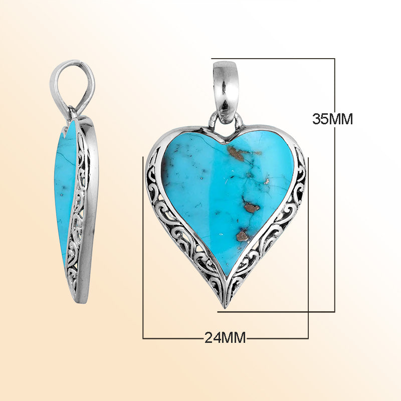925 Sterling Silver Artistic Heart Pendant Featuring Turquoise Shell