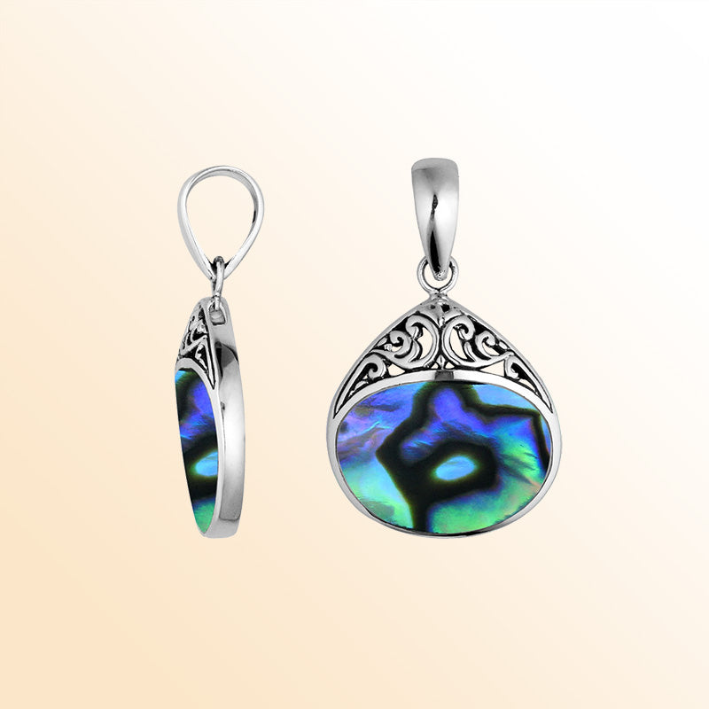 925 Sterling Silver Artistic Teardrop Pendant Featuring Abalone Shell