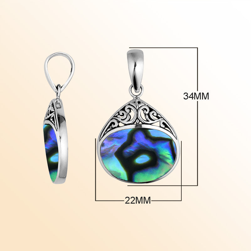 925 Sterling Silver Artistic Teardrop Pendant Featuring Abalone Shell