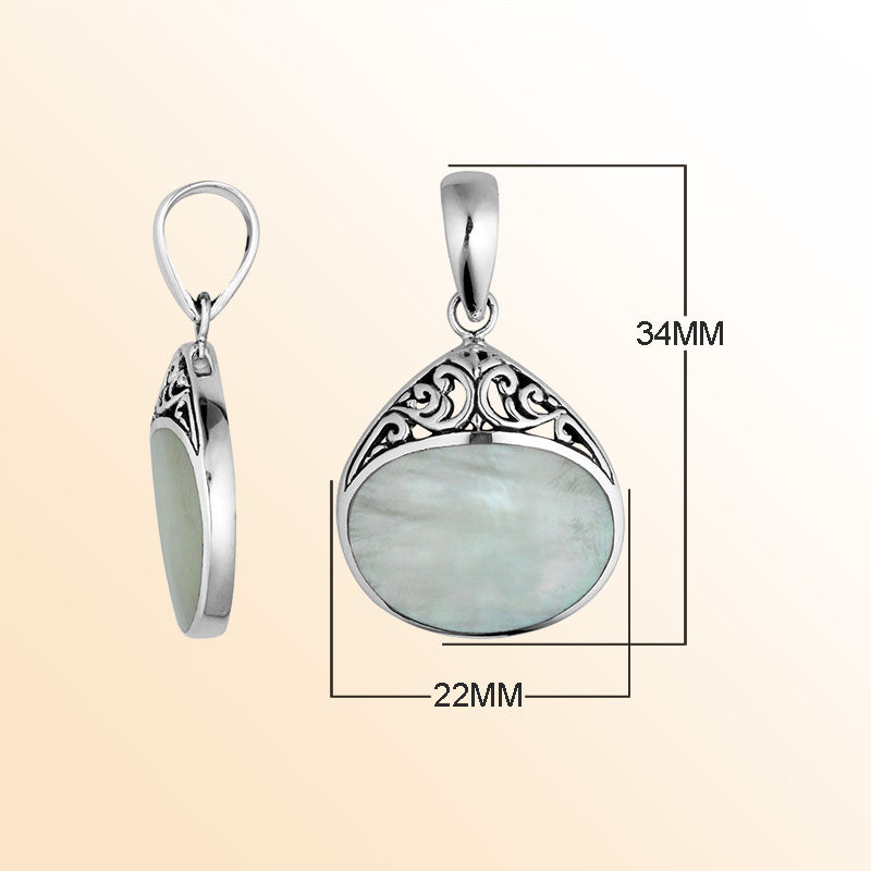 925 Sterling Silver Artistic Teardrop Pendant Featuring Mother Of Pearl