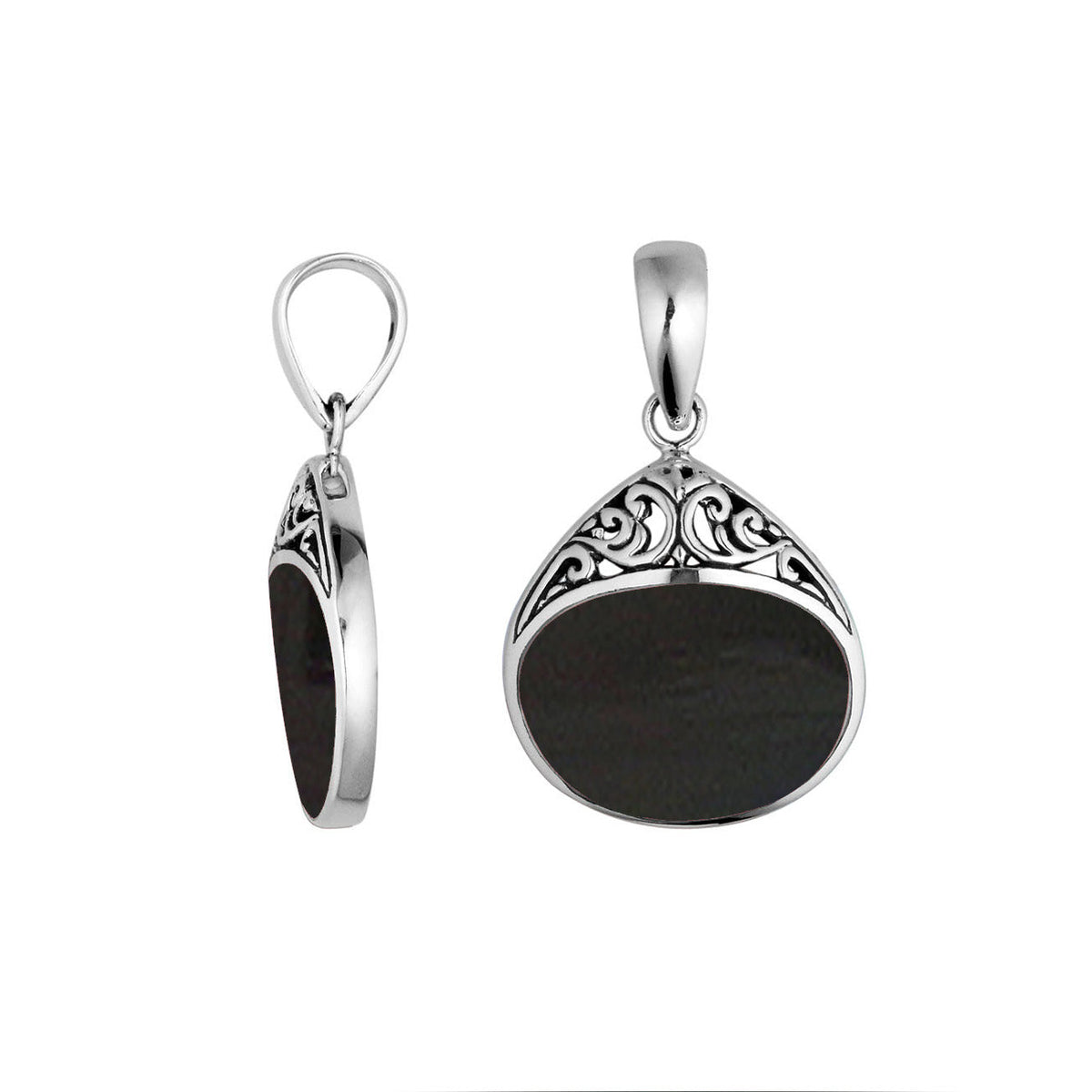 Elegant 925 Sterling Silver Teardrop Pendant With Black Shell Accent