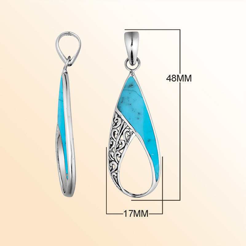 925 Sterling Silver Artistic Open Teardrop Pendant Featuring Turquoise Shell