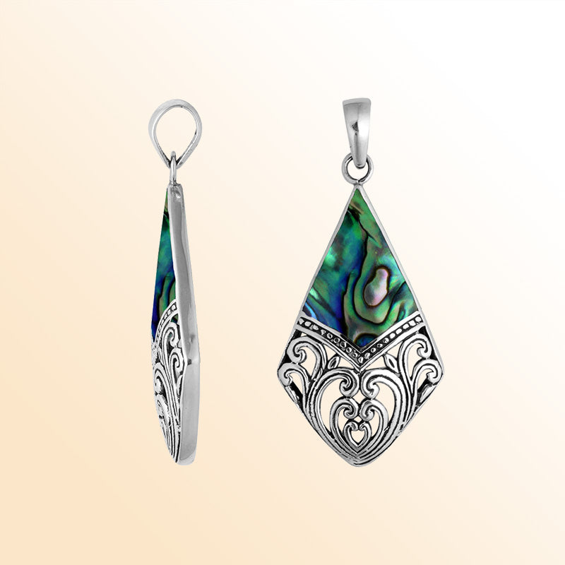 925 Sterling Silver Artistic Diamond Pendant Featuring Abalone Shell