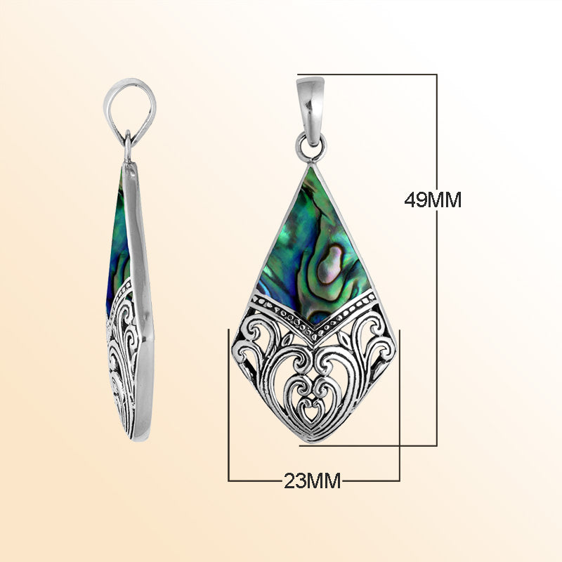 925 Sterling Silver Artistic Diamond Pendant Featuring Abalone Shell
