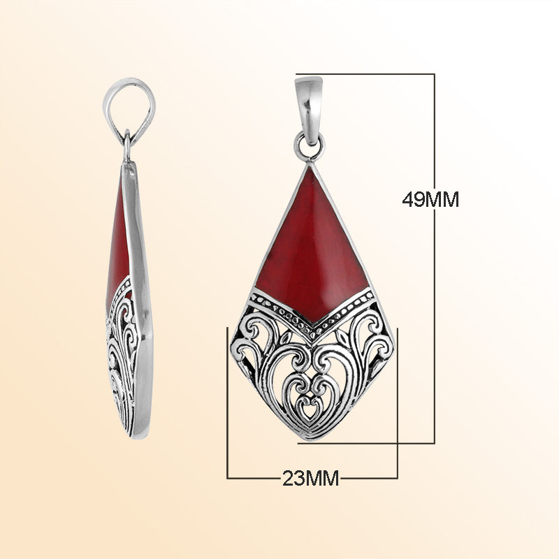 925 Sterling Silver Artistic Diamond Pendant Featuring Red Coral