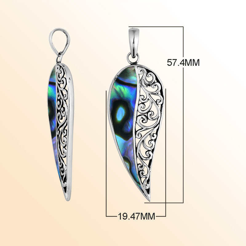 925 Sterling Silver Artistic Wing Pendant Featuring Abalone Shell