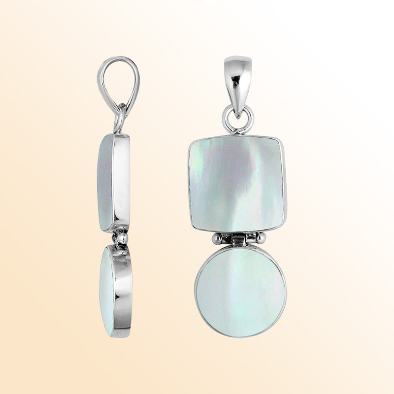 Sterling silver pendant with mother of pearl in square and round shapes handcrafted in Bali