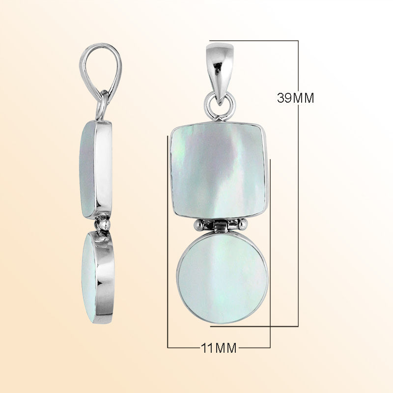 Sterling silver pendant with mother of pearl in square and round shapes handcrafted in Bali