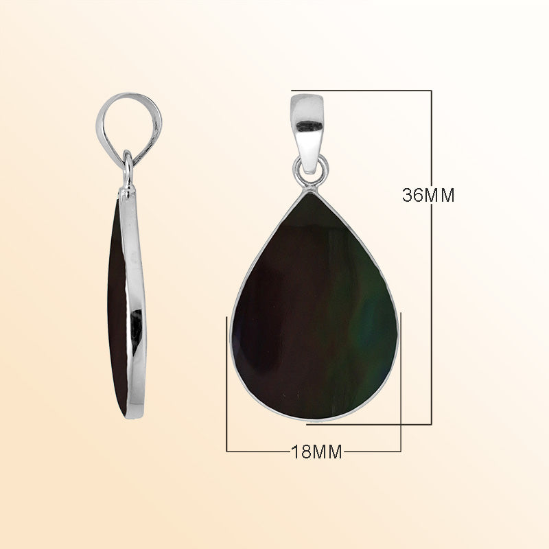Sterling silver teardrop pendant with Black Shell, sleek silhouette, and polished elegance for everyday wear.