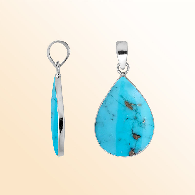 Sterling silver teardrop pendant with Turquoise shell and polished silver frame handcrafted in Bali