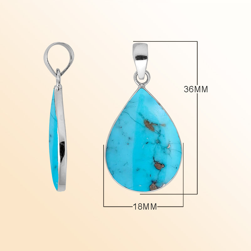 Sterling silver teardrop pendant with Turquoise shell and polished silver frame handcrafted in Bali