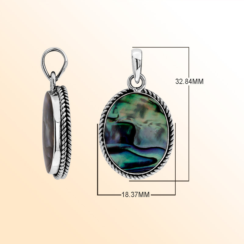Sterling silver oval pendant with abalone shell and twisted rope silver frame handcrafted in Bali