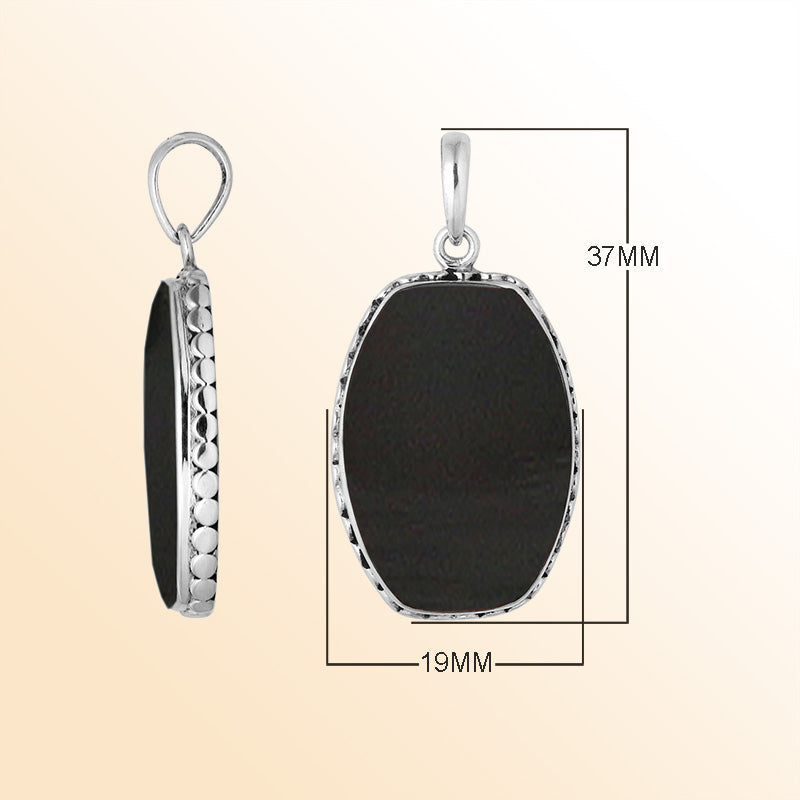 Sterling Silver Black Shell Rectangular Pendant With Polished Surface