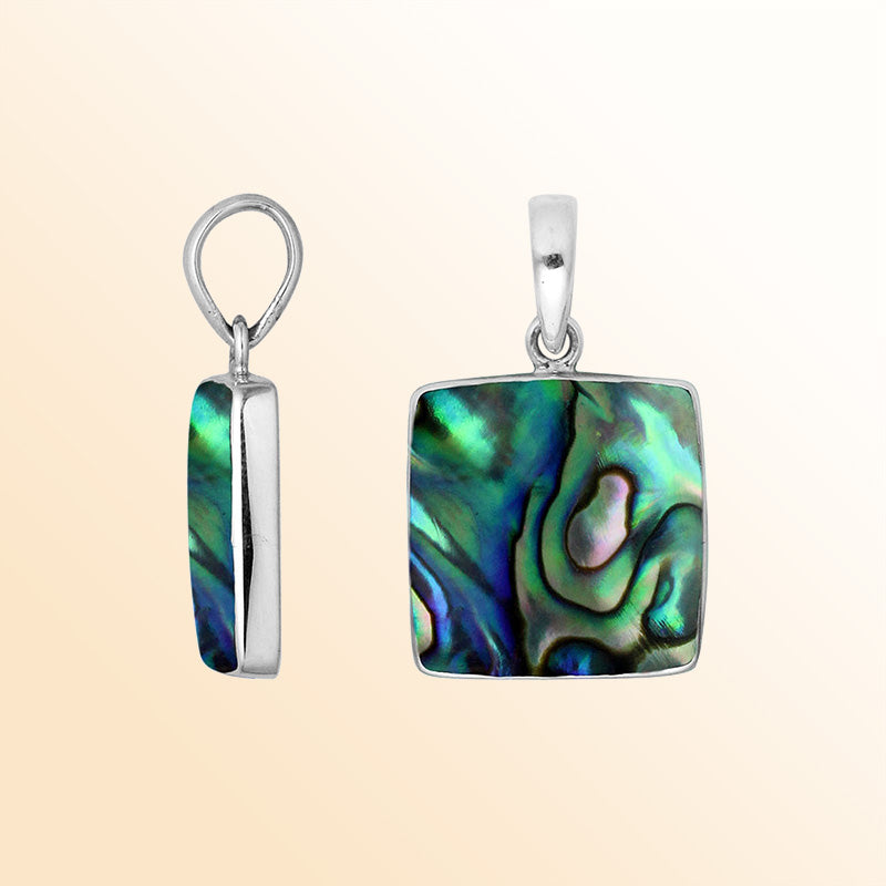 Sterling Silver Abalone Shell Square Pendant With Polished Silver Bezel