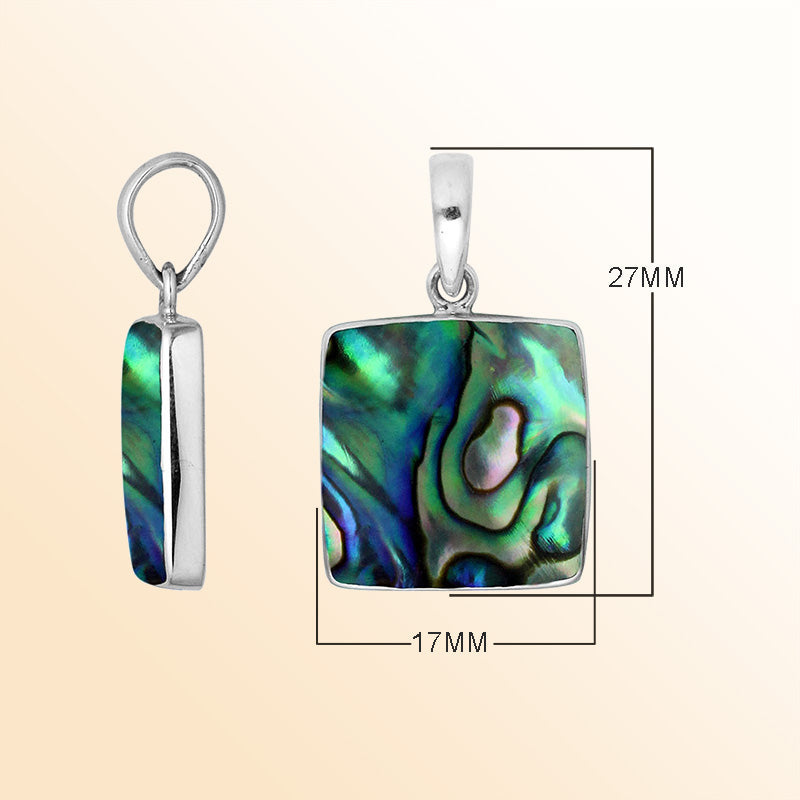 Sterling Silver Abalone Shell Square Pendant With Polished Silver Bezel