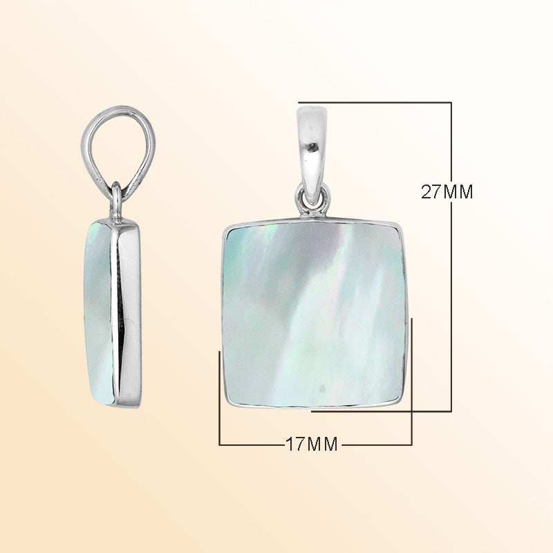 Sterling Silver Mother Of Pearl Square Pendant With Polished Silver Bezel