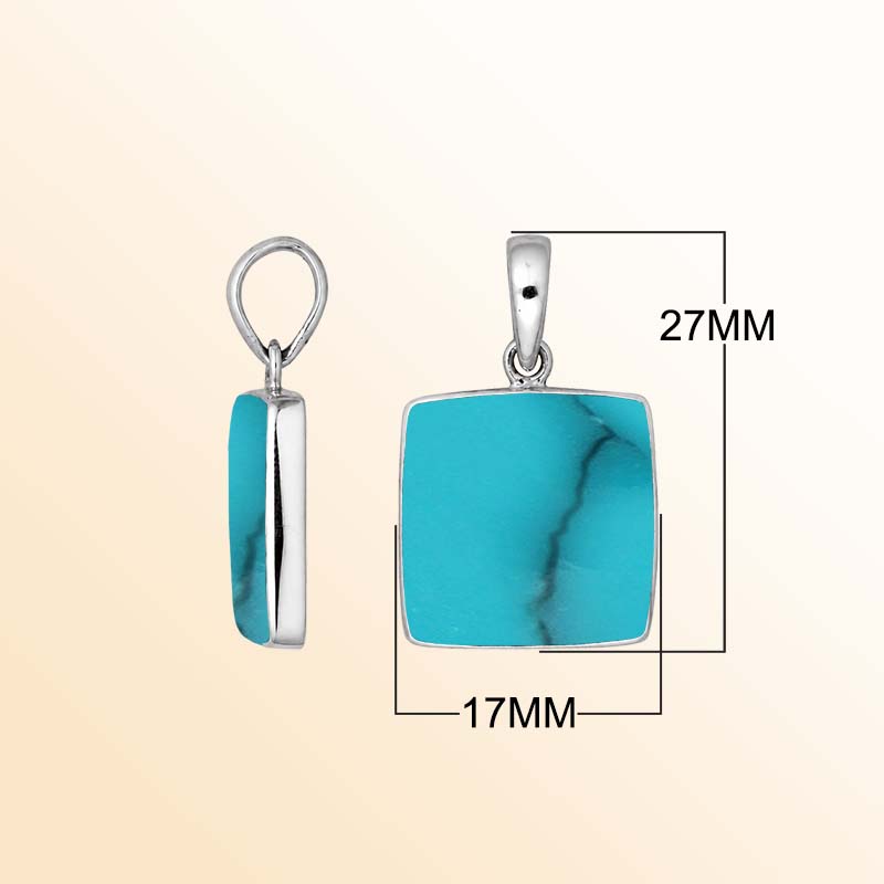 Handcrafted sterling silver square pendant with natural turquoise gemstone