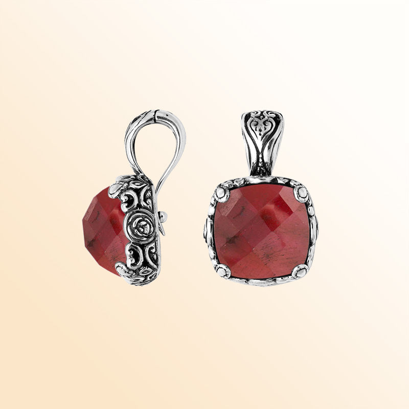 Sterling Silver Balinese Ruby Quartz Pendant With Cushion Cut Design