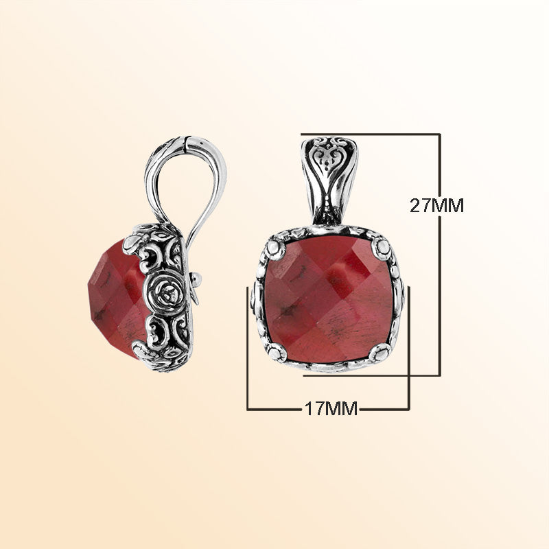 Sterling Silver Balinese Ruby Quartz Pendant With Cushion Cut Design