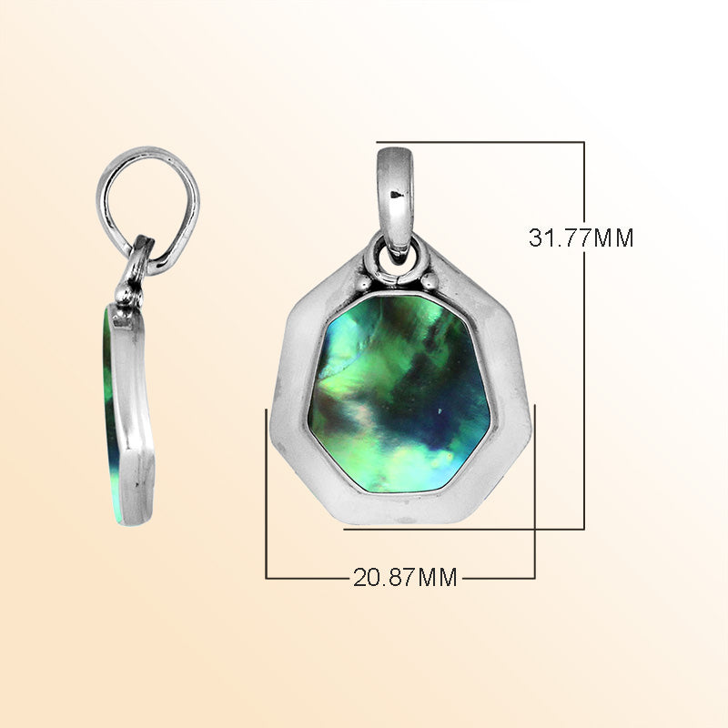 Sterling Silver Balinese Octagon Shape Abalone Shell Pendant
