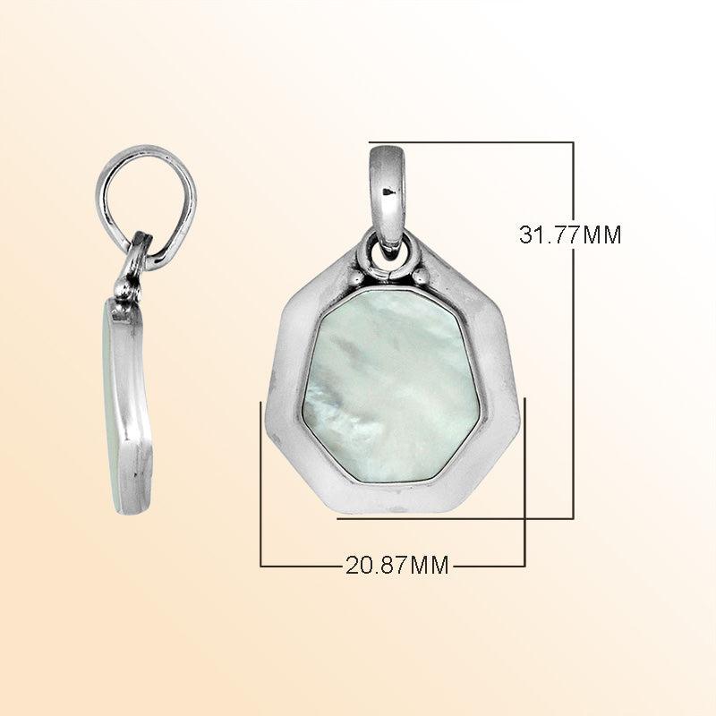 Sterling Silver Balinese Octagon Shape Mother Of Pearl Pendant
