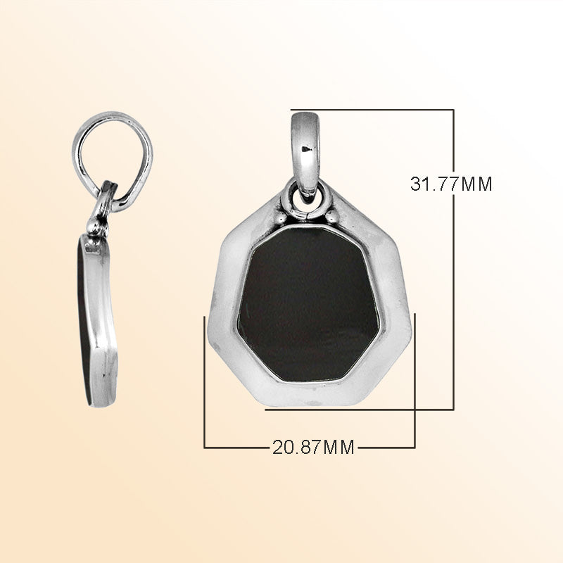 Sterling Silver Balinese Octagon Shape Black Shell Pendant