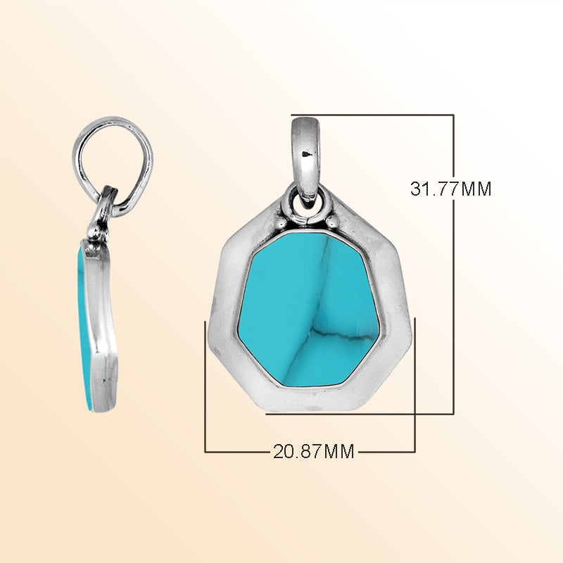 Sterling Silver Balinese Octagon Shape Turquoise Shell Pendant