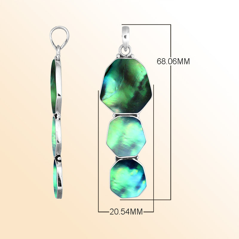 Sterling Silver Balinese Three-Link Abalone Shell Pendant With Octagon Design