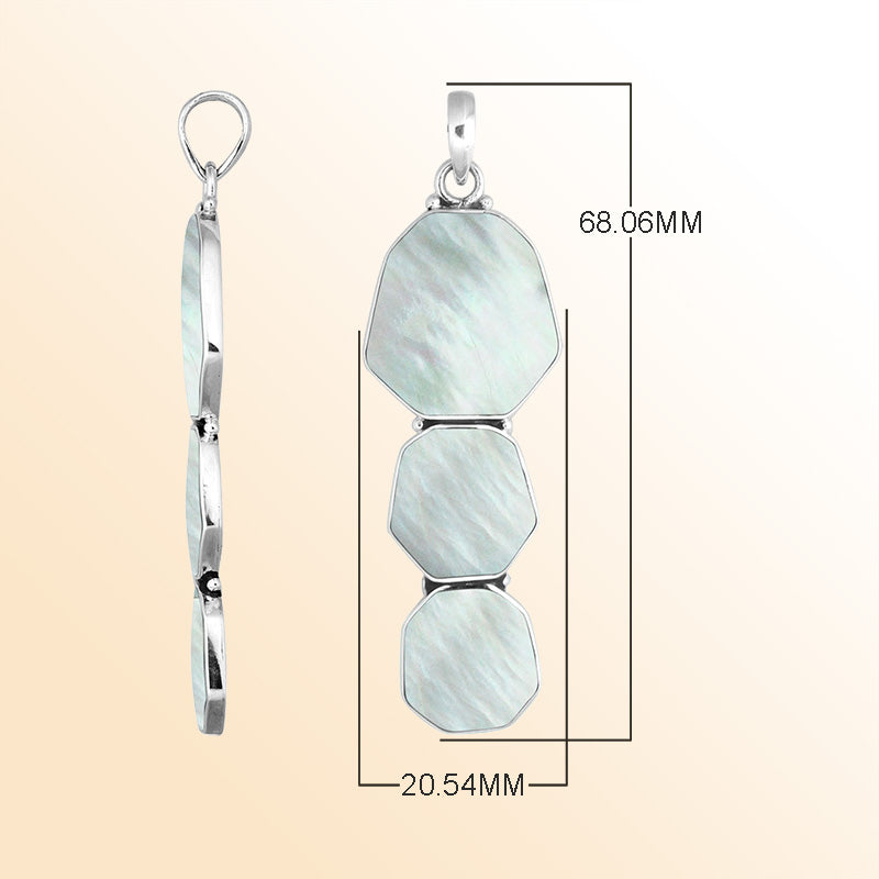 Sterling Silver Balinese Three-Link Mother Of Pearl Pendant With Octagon Design