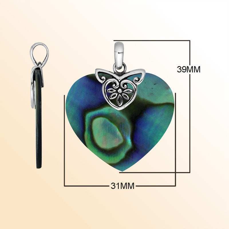Sterling Silver Balinese Heart Pendant With Abalone Shell And Filigree Design