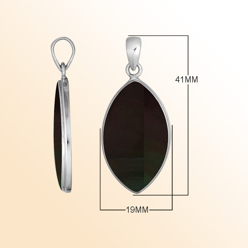 Handcrafted Balinese Sterling Silver Marquise Pendant featuring luminous Black Shell and sleek silver frame, ideal for women who prefer elegant minimalist jewelry.