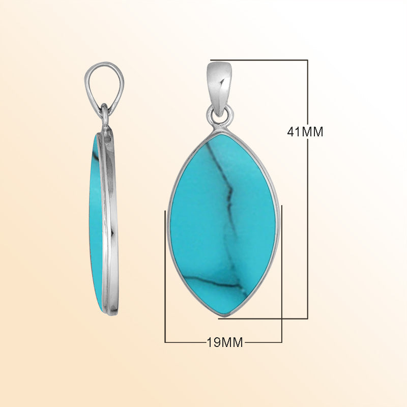 Handcrafted Balinese Sterling Silver Marquise Pendant featuring bright Turquoise Shell and smooth silver frame, perfect for women who love ocean-inspired artisan jewelry.