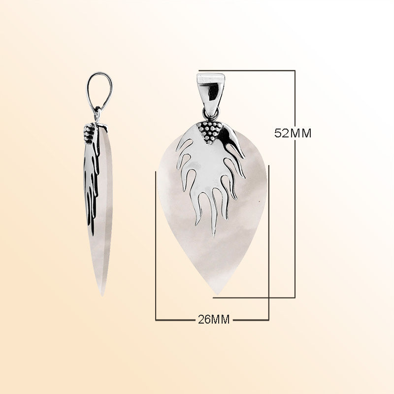 Handcrafted Sterling Silver Mother Of Pearl Leaf Flame Heritage Elegance Pendant.