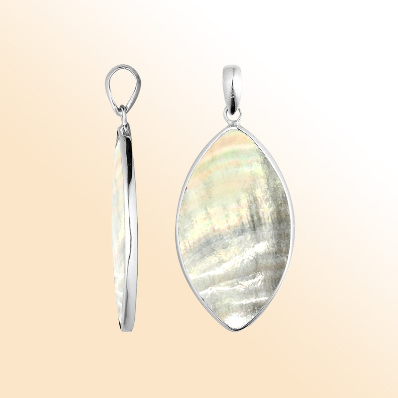 Handcrafted Sterling Silver Jeping Shell Marquise Pendant From Bali With Polished Finish