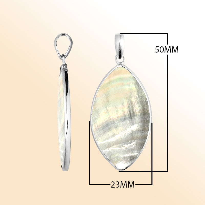 Handcrafted Sterling Silver Jeping Shell Marquise Pendant From Bali With Polished Finish