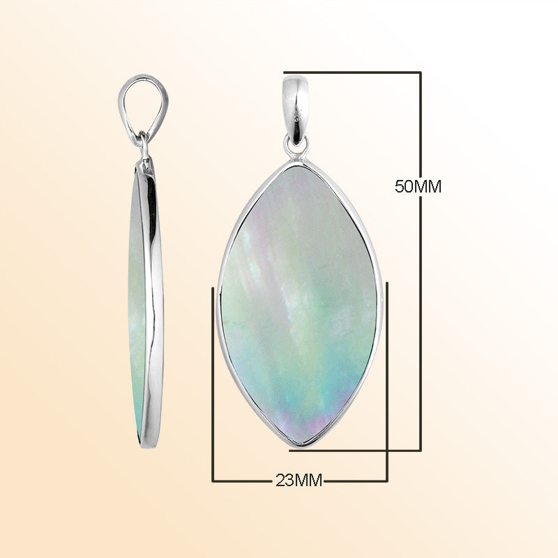 Handcrafted Sterling Silver Mother Of Pearl Marquise Ocean Whisper Pendant.