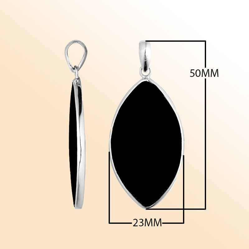 Handcrafted Sterling Silver Black Shell Marquise Pendant From Bali With Polished Finish