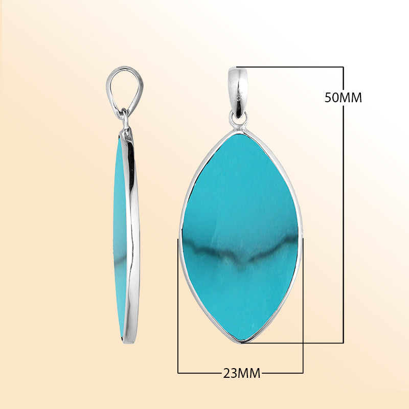 Handcrafted Sterling Silver Turquoise Shell Marquise Pendant From Bali With Polished Finish